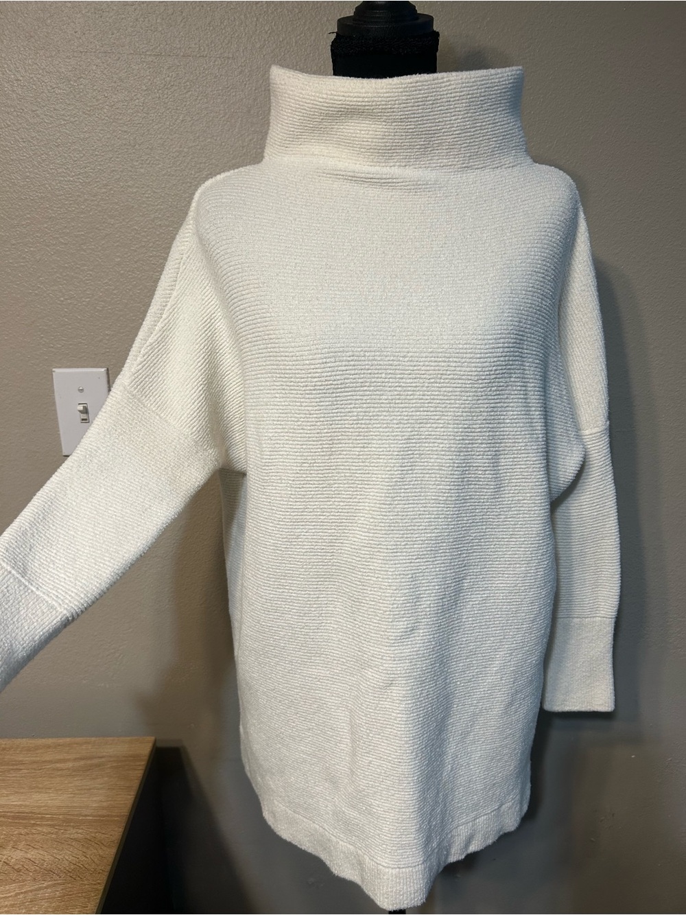 Free People Ottoman Slouchy Tunic Sweater XS Ivory Oversized Funnel Neck